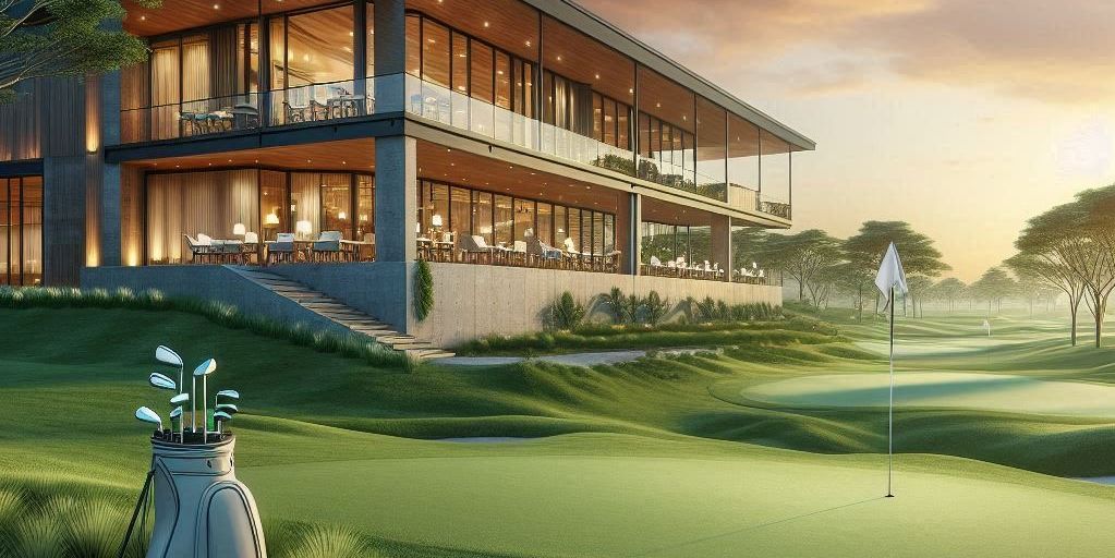 Image of golf course and modern clubhouse for TheGolfNexus